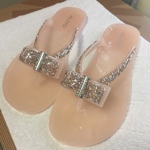 Size 9 beige Aldo bow tie stone encrusted sandals